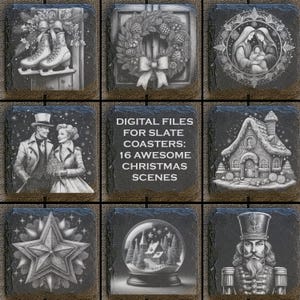 16 More Christmas Scene Digital Files for Laser Engraving 4x4" Slate ...