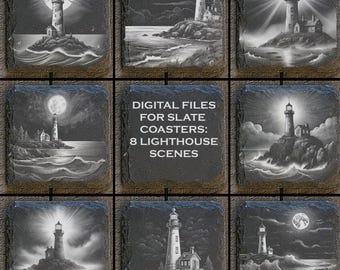 8 Lighthouse Digital Files For Laser Engraving 4x4&quot; Slate Coasters