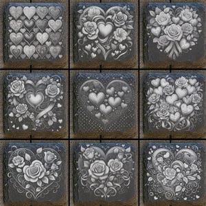 9 Valentine&#39;s Day Digital Files For Laser Engraving 4x4&quot; Slate Coasters- Hearts and Roses