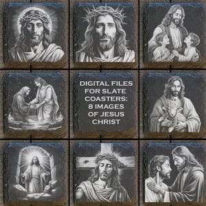 8 Jesus Christus Digitale Dateien für die Lasergravur 4x4 &quot;Schiefer Untersetzer