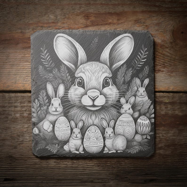Easter Slate Coaster Laser Engraving Designs: Bunny & Eggs (digital ...