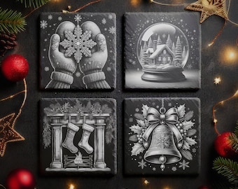 12 Beautiful Christmas Scene Digital Files For Laser Engraving 4x4&quot; Slate Coasters