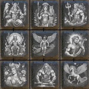 9 Greek Mythology Digital Files For Laser Engraving 4x4&quot; Slate Tiles