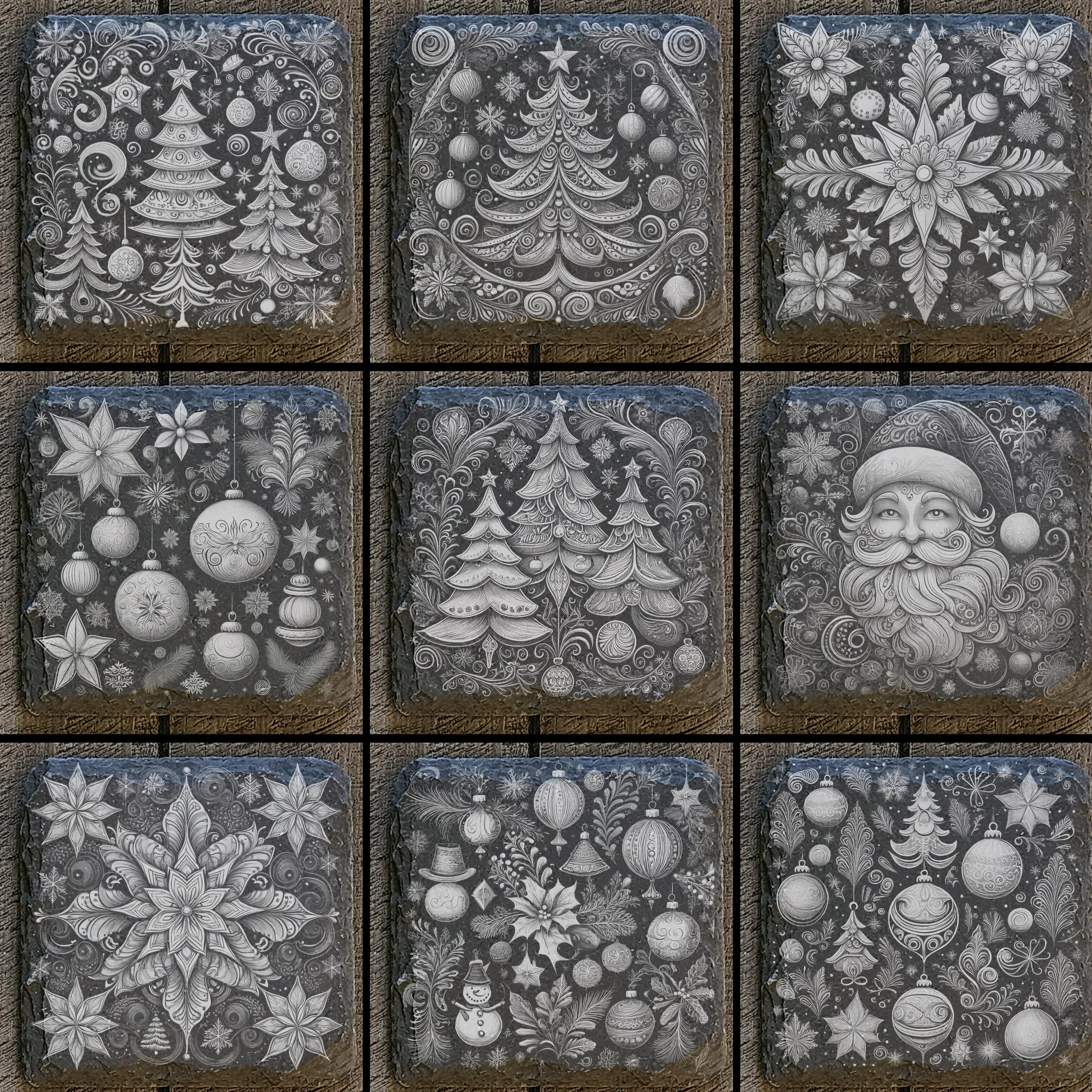 9 Fancy Christmas Digital Files for Laser Engraving 4x4" Slate Coasters ...