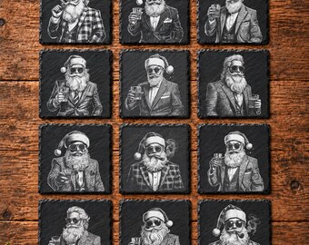 12 Whiskey and Cigar Santa Christmas Digital Files For Laser Engraving 4x4" Slate Coasters