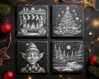 Christmas Coaster Laser Engraving Files: 4x4" Slate Designs (Digital Download)