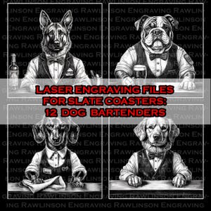 Digital Files For Laser Engraving 4x4&quot; Slate Coasters- Various Dog Breeds Bartenders