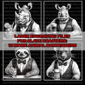 Digital Files For Laser Engraving 4x4&quot; Slate Tiles- Even More Animal Bartenders