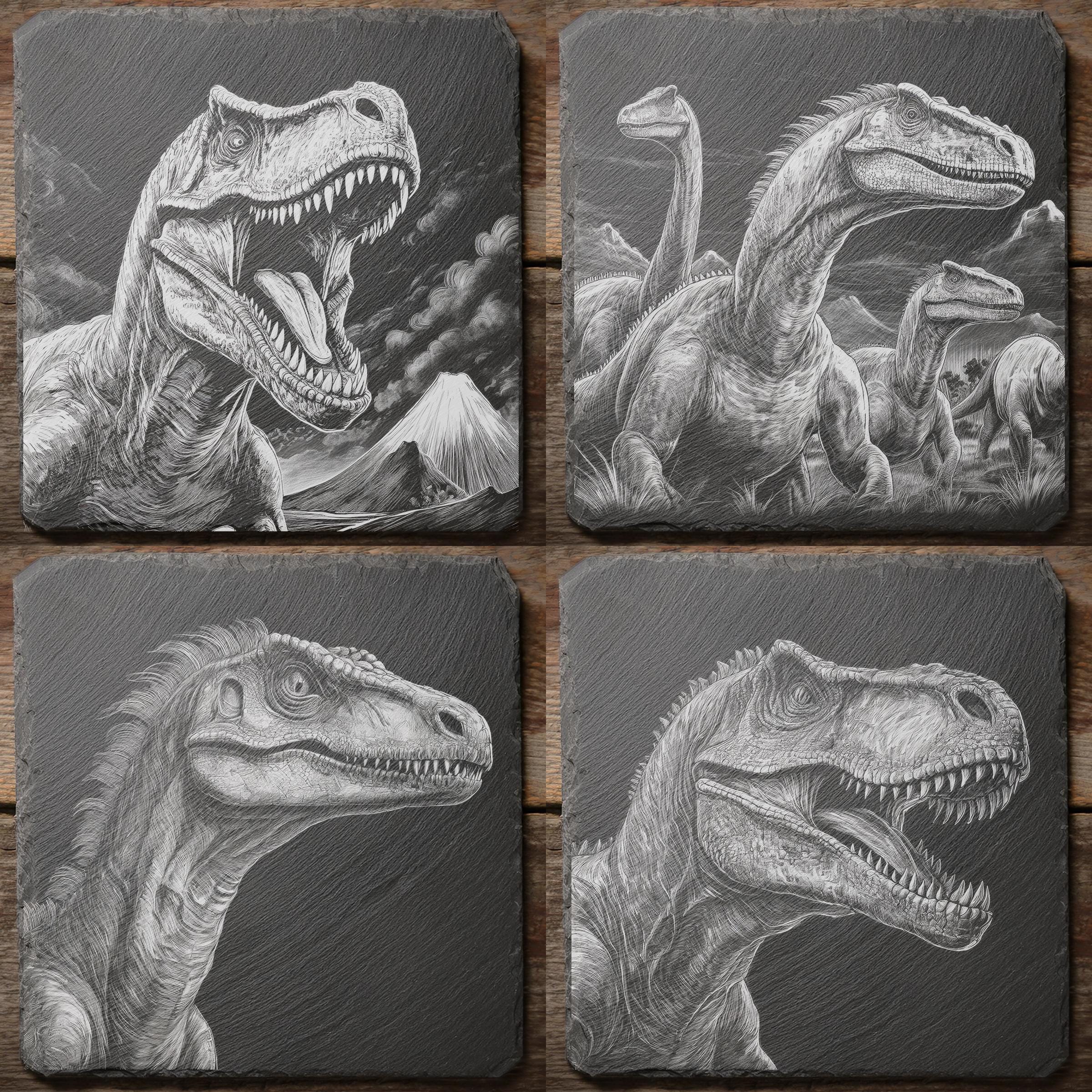 4 Dinosaur Digital Files For Laser Engraving 4x4" Slate Tiles
