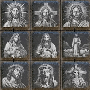 9 christliche Jesus Christus Digitale Dateien für die Lasergravur 4x4 &quot;Schiefer Untersetzer