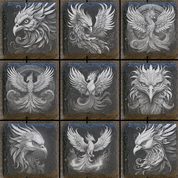 9 Phoenix Digital Files For Laser Engraving 4x4" Slate Tiles