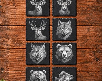 Wildlife Laser Engraving Files: Deer, Wolf, Bear Designs (4x4" PNG Digital Download)