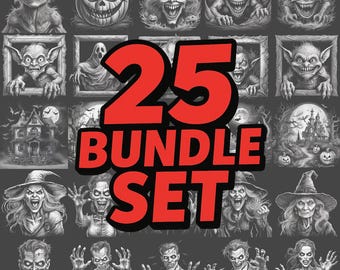 Halloween Laser Engraving Files: 25 PNG Images for Slate Coasters (Digital Download)