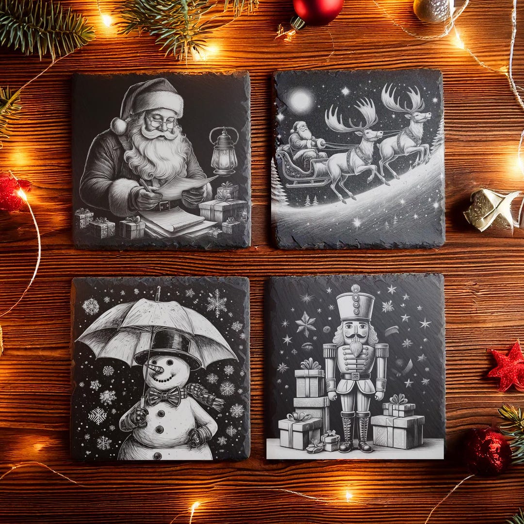 Christmas Slate Coaster Laser Engraving Designs: 9 Digital Files - Etsy