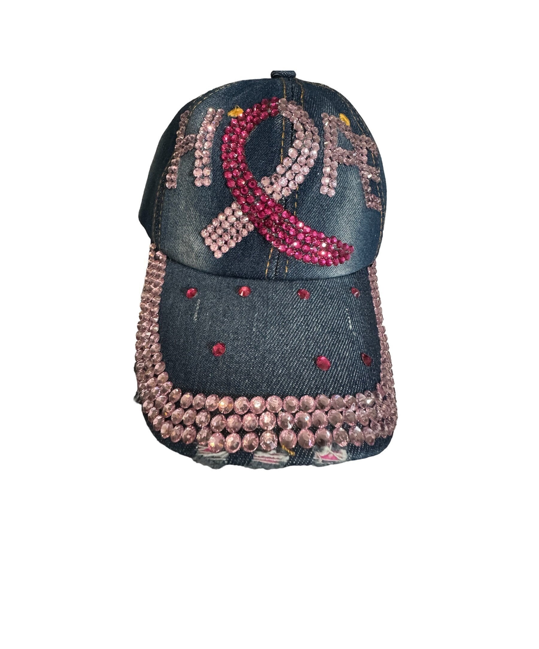 Rhinestone Ribbon Baseball Cap: Breast Cancer Awareness Hope  display picture 1