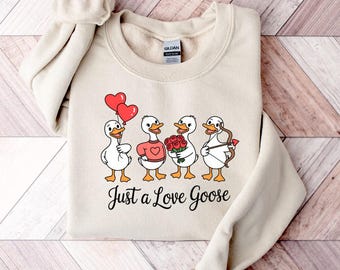 Love Goose Embroidered Valentine Sweatshirt | Funny Cartoon