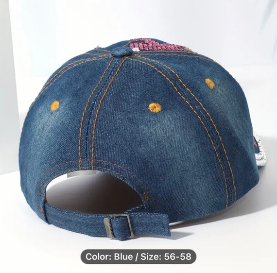 BOSS Bejeweled Denim Baseball Cap Popfizzy Womens Bling Cap, Bejeweled Rhinestone One Size  main image 3