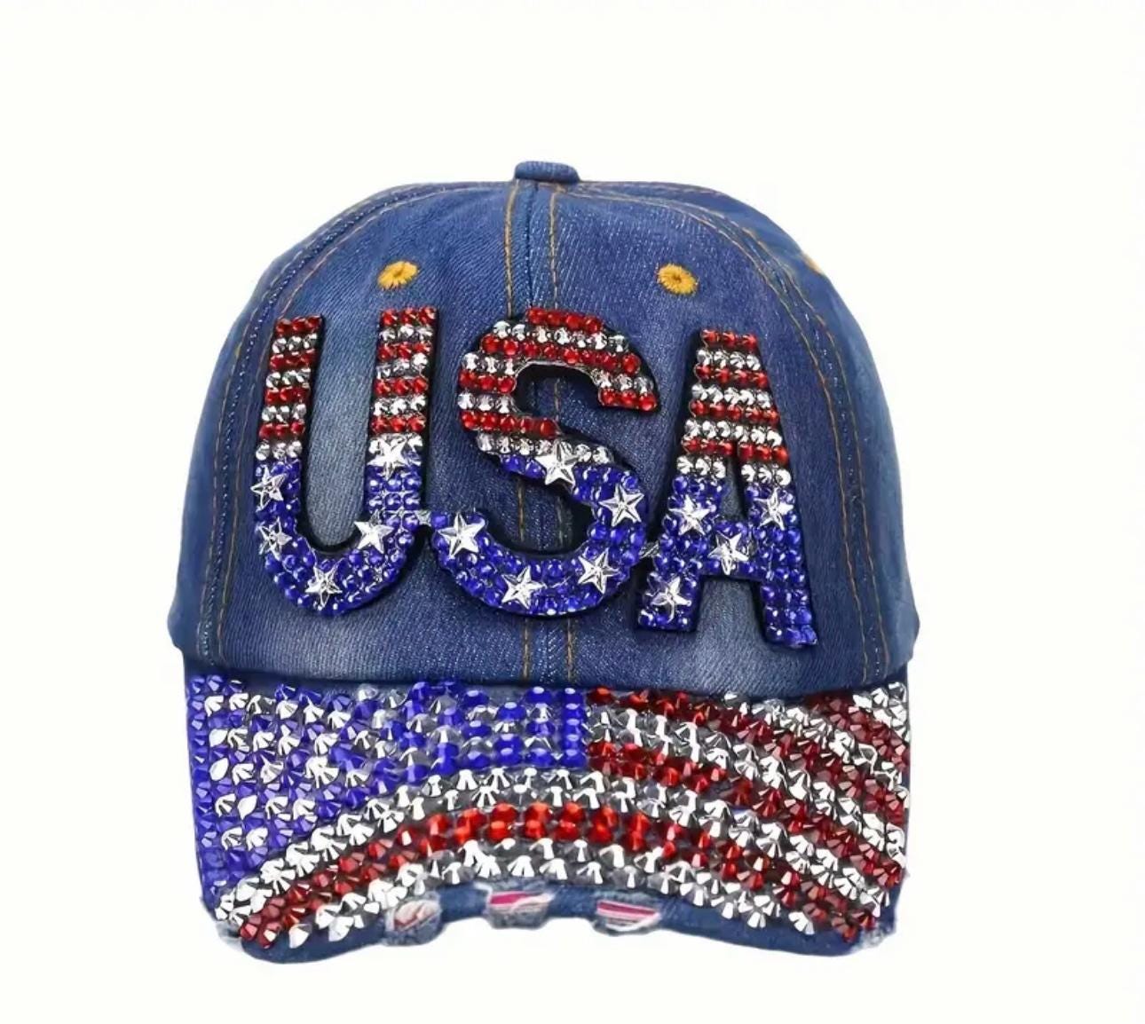 Rhinestone Denim Cap - Etsy