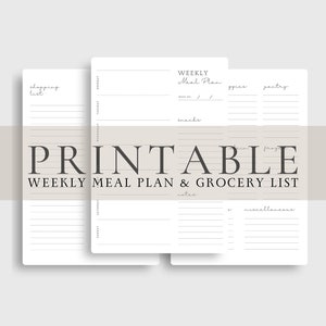 Minimalist Meal Planner | Printable Weekly Meal Planner | Simple Grocery List | Digital Meal Planning Download | Simple Meal Planner Print