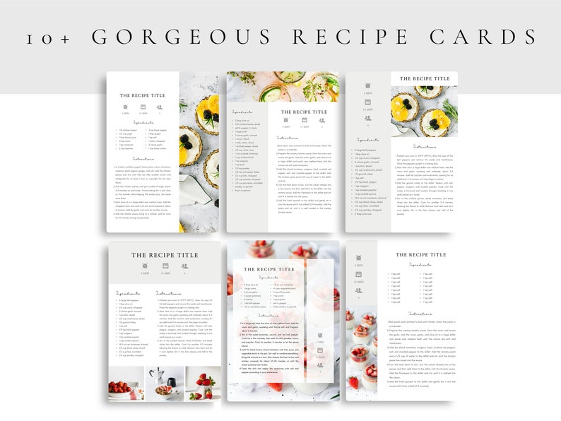 Recipe cards from the cook book template.