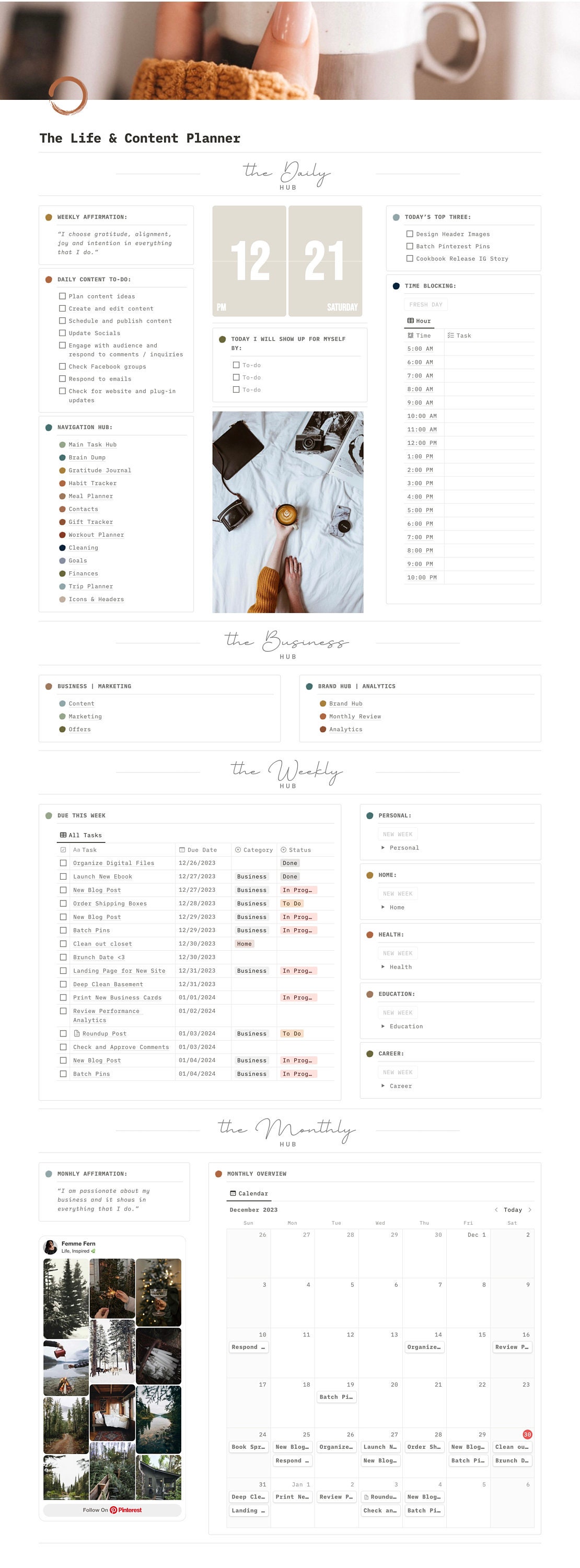 Notion content planner template all in one blog and life planner notion