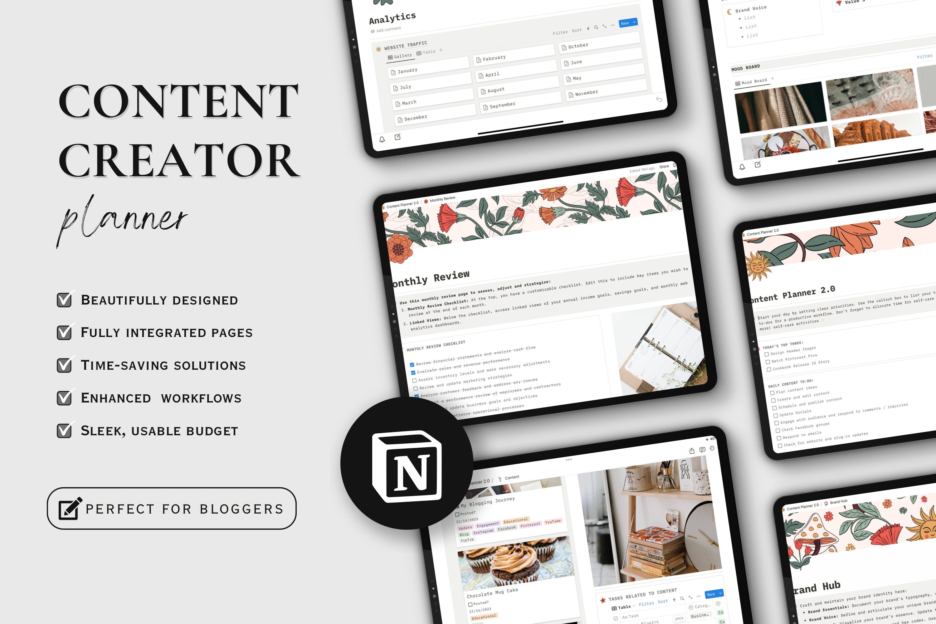 Content creation notion template aesthetic content planner content