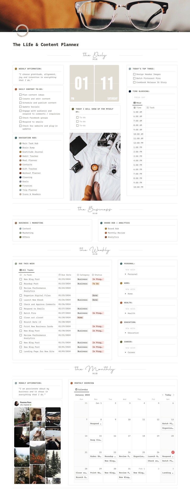 Notion content planner template all in one blog and life planner notion