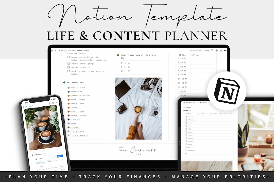 Notion content planner template all in one blog and life planner