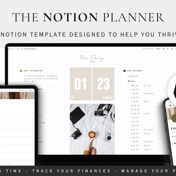 Daily Notion Planner Template | ADHD Notion Dashboard | Notion Habit Tracker | Notion Gratitude Journal | Notion Life Planner Template
