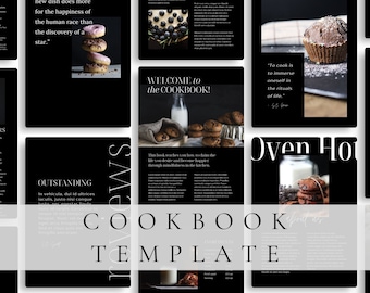 Modern Cookbook Template | Food Blog Canva Template | Dark Food Photography Recipe eBook | Recipe Book Template | Dessert Template