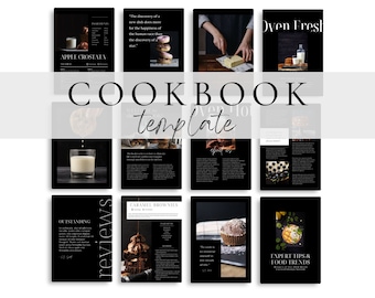 Modern Black Cookbook Template | Food Blog Template | Dark Food Photography Recipe eBook | Food Blogger Recipe Book Template |.Recipe Card