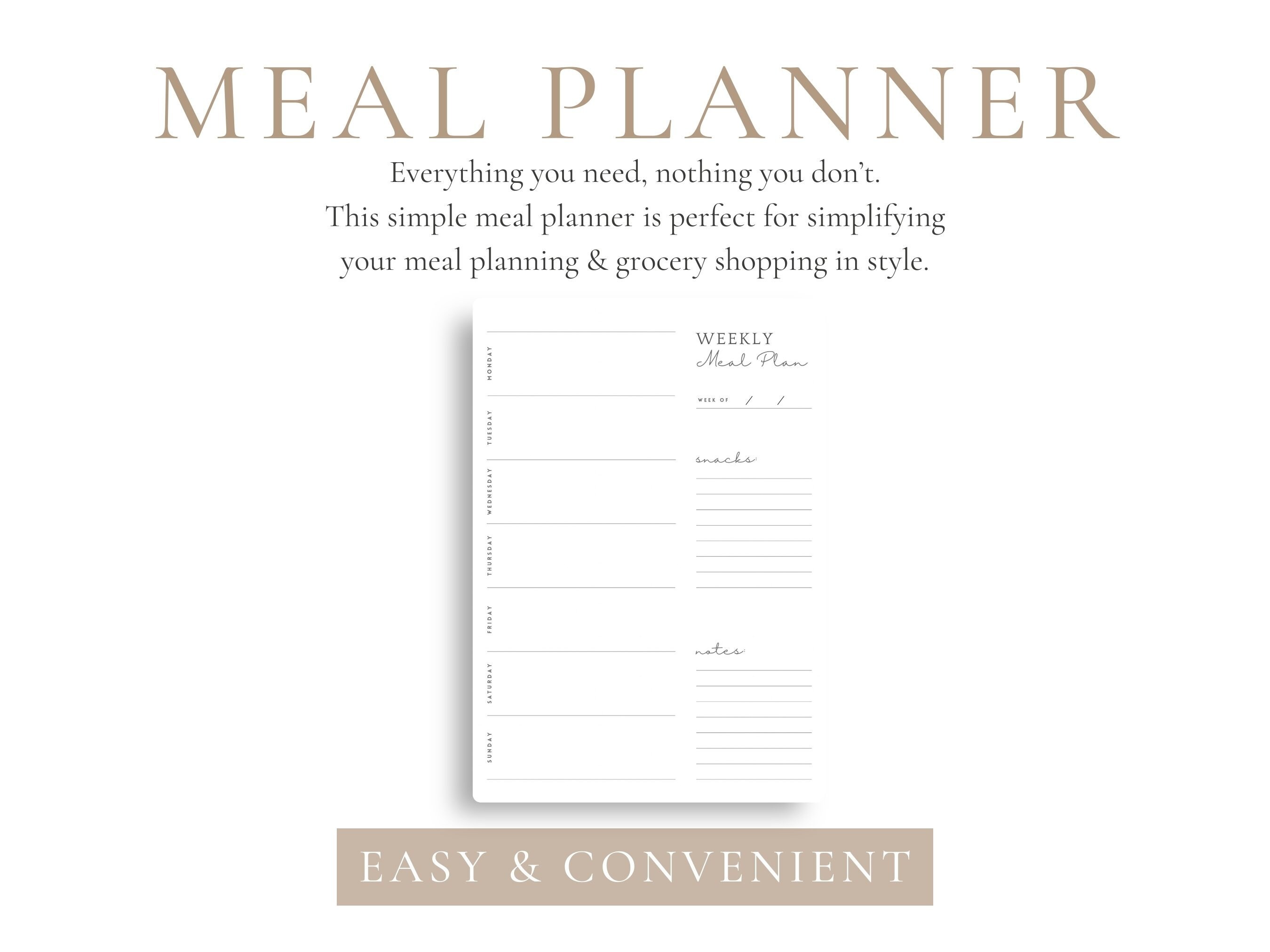 Minimalist Meal Planner | Printable Weekly Meal Planner | Simple ...