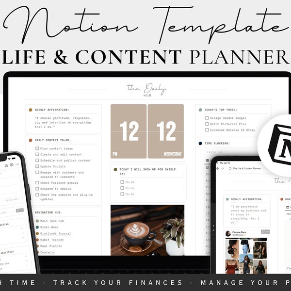 Notion for Bloggers | Content Creator Notion Planner Template | Content Creation Notion Dashboard | Content Planner | Dark Fem Aesthetic