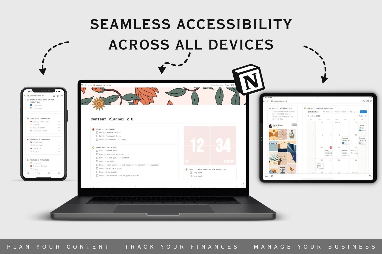 Content creation notion template aesthetic content planner content