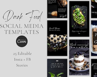 Black Story Templates | Food Blogger Insta Story Templates | Food Blog FB Stories | Dark Food Photography Instagram Stories