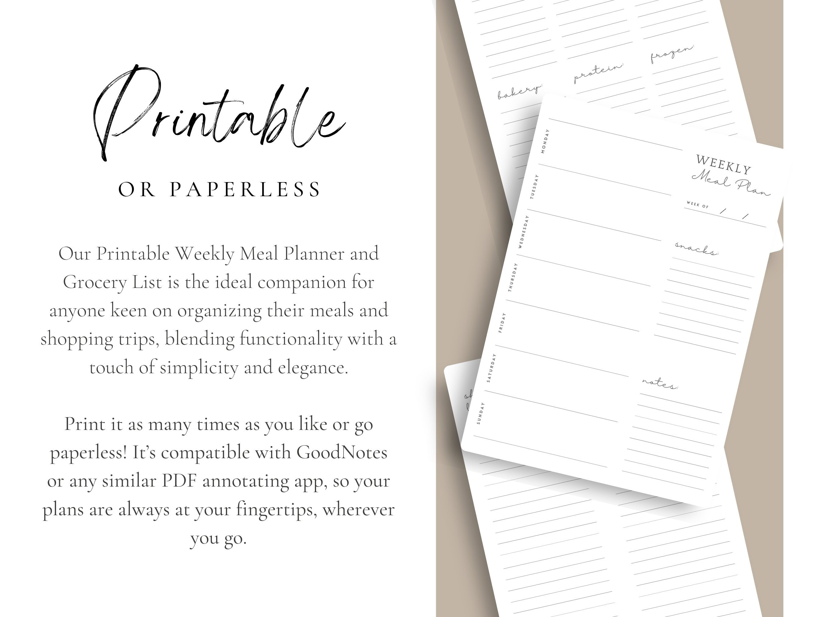 Minimalist Meal Planner Printable Weekly Meal Planner Simple Grocery ...