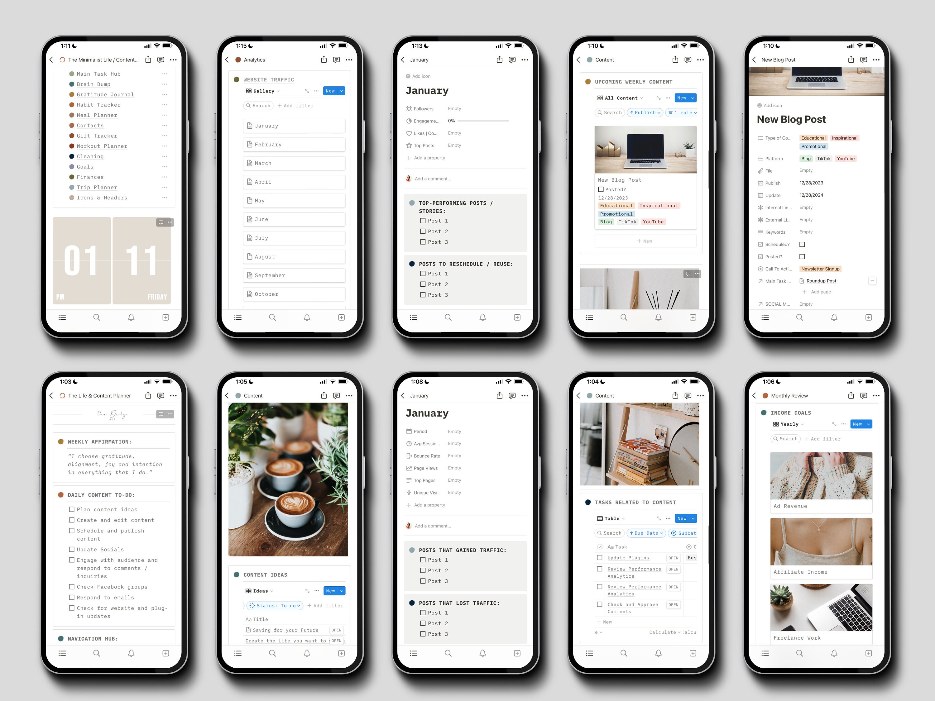Notion content planner template all in one blog and life planner notion