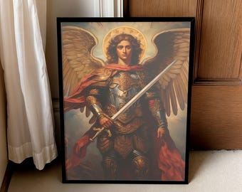 Antique Archangel Painting, Catholic Art Print, Traditional Catholic Art, Modern Christian Art, St Michael the Archangel, Renaissance Art