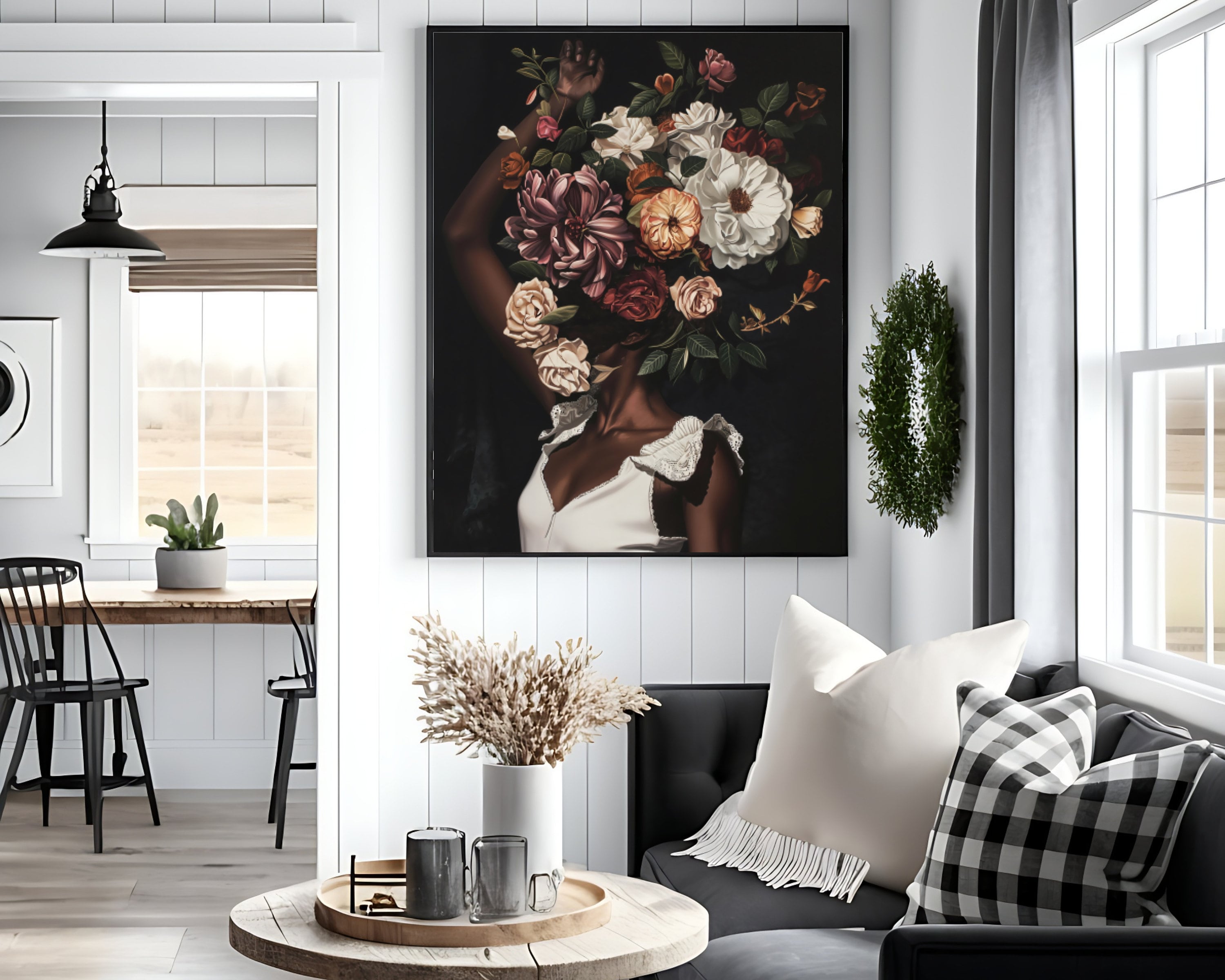 Black Woman Art, Flower Head Art, African American Art, Black Girl ...