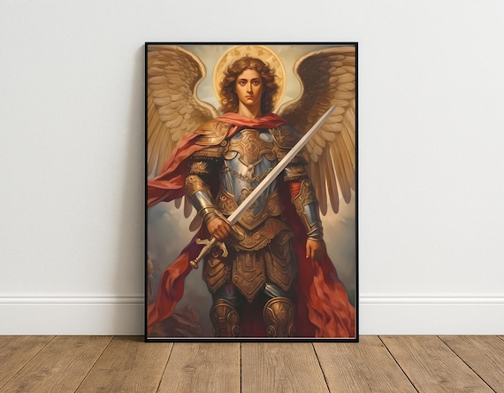 Antique Archangel Painting, Catholic Art Print, Traditional Catholic Art, Modern Christian Art, St Michael the Archangel, Renaissance Art