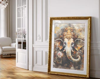 Lord Ganesha Wall Art, Hindu God Lord Ganesha Wall Art, Ganesha Painting, Hindu Art, Hinduism, Peace & Prosperity Ganesha Wall Art, Ganesha