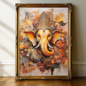 Lord Ganesh Wall Art, Abstract Wall Art, Hindu God Lord Ganesha Art, Ganesh Painting, Hindu Art, Hinduism, Peace & Prosperity Wall Art, Art