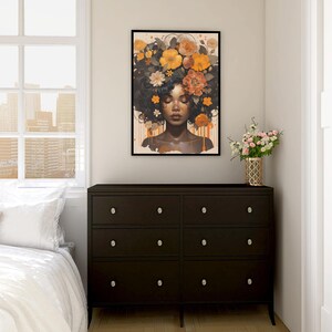Zwarte vrouw hoofd bloemen kunst aan de muur/meisje bloemen poster/bloem vrouw poster/zwarte kunst/zwart meisje print/bloem vrouw schilderij/hoofd bloem decor afbeelding 14