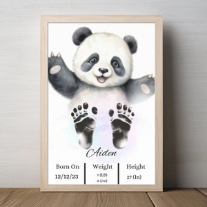 Regalo personalizado para bebés, conjunto de huellas, kit de bricolaje de animales de guardería, decoración de guardería en el bosque, impresión de arte de habitación para bebés, dibujo de panda bebé, pies de bebé