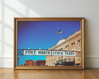 Fort Worth Stock Yards, Western Wall Art, Fort Worth Wall Art, Country Decor, Texas, Cattle, Farmhouse Decor, Bar Cart Art, Man Cave Decor