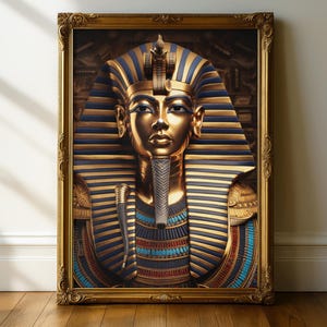 King Tutankhamun Ancient Pharaoh, Egyptian Art, Egyptian Wall Art, Egypt Wall Art, Man Cave Decor, Living room Decor, Egypt Travel Poster