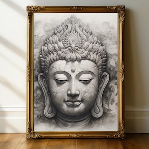 Arte mural de Buda, pintura de arte budista, arte mural espiritual, arte mural de yoga, decoración serena, arte imprimible de meditación de Buda
