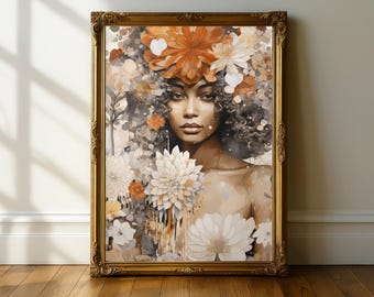 Black Woman Flowers Wall Art, Black Art, Black Girl Print, African American Art, Black Woman Art, Black Art Prints/Printable Black Woman Art