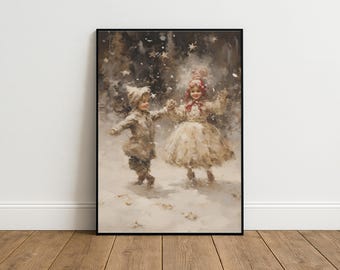 Winter Wonderland Holiday Decor, Whimsical Vintage Christmas, Dark Academia Christmas Decor, Antique Oil Painting, Rustic Winter Room Decor