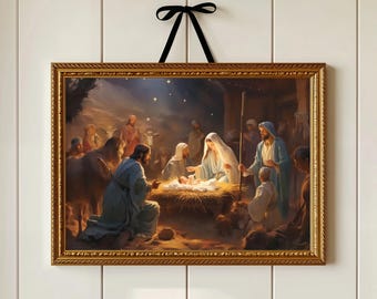 Traditional Catholic Art, Renaissance Art Print, Holy Family Art, Mary Joseph & Baby Jesus, Christian art, Nativity Scene Art, Bokeh Art